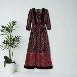 Soft Surroundings Quinn Maxikleid Paisley & schwarzer Samtbesatz & Quasten PXL - Bild 1 von 11