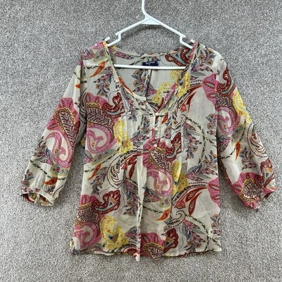 Blusa para mujer Old Navy talla mediana beige multicolor manga larga floral Foto 1 de 4
