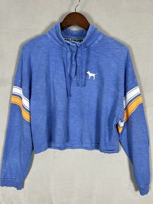 Top corto Victorias Secret LOVE PINK con capucha para mujer L azul logotipo de perro broches de presión Y2K Foto 1 de 4