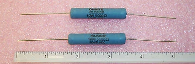 QTY (10) 5K Ohm 10W 5% AXIAL SILICONE-CERAMIC WIREWOUND RESISTORS 40J5K0E OHMITE