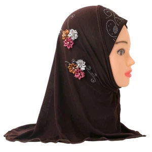 Ramadan Kids Girls Flower Hijab Shawl Muslim Turban Amira Wrap Scarf Stole 2-6Y - Picture 1 of 26