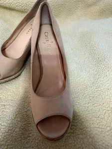 Cole Haan Espadrille Shoes Womens 6.5 B  Leather Peep Toe Cork Wedge Heel - Picture 1 of 9