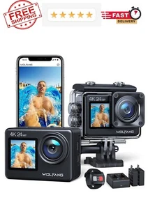 4K Action Camera WOLFANG 24MP WiFi GA200 40M Waterproof IS 170°Wide Angle - Picture 1 of 11