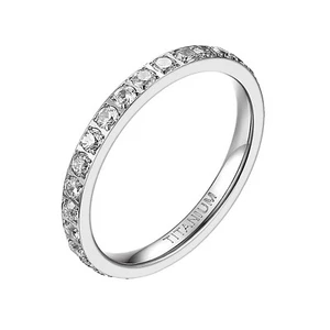 Women 2MM Titanium Eternity Ring Clear CZ Wedding Engagement Band Gift Size 4-12 - Picture 1 of 17