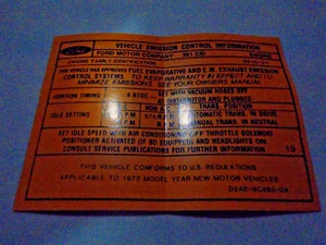 1972 Reproduction Ford Products 351-2v A/T Emission Decal - Bild 1 von 1