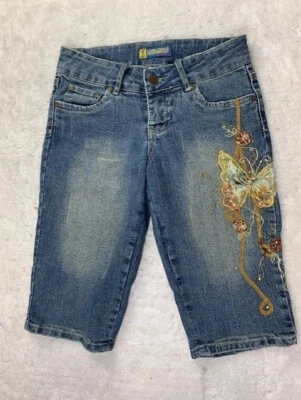 Женские джинсы Jou Jou размер 5/6 эластичные украшенные длина до колена с заниженной талией - Изображение 1 из 3