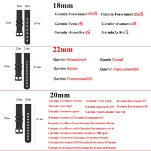 Band Silicone Watch For Garmin Vivoactive 5 4 4S 3 Venu 3 3S 2S Vivomove 3 Strap - Photo 1 sur 21