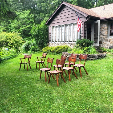 Vintage Set 8 Cushman Colonial Herman DeVries Maple Chairs Paddle Chair #424 Cover