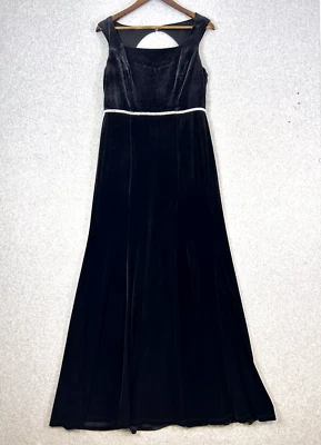 Vestido maxi feminino R&M Richards 8 preto veludo strass elegante vintage - Imagem 1 de 4