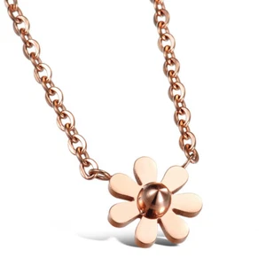 HALSKETTE BLUME ANHÄNGER ROSEGOLD EDELSTAHL SCHMUCK DAMEN KETTE BLÜTE NEU - Bild 1 von 5