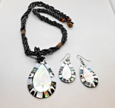 Natural Abalone Shell Pendant Necklace and Earring Set - Image 1 of 4