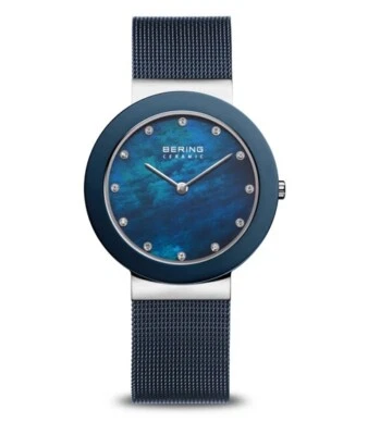 New! Bering Time Ceramic Polished Silver Stainless Steel Blue Watch 11435-387 - Image 1 of 4