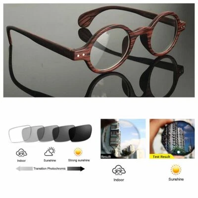 Mini vidro solar fotocromático de grão de madeira redondo míope -25 125 a -800  - Imagem 1 de 3