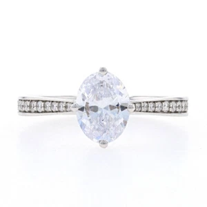 Oro Bianco Orecchini Hidden Halo Anello di Fidanzamento - 14k per 8x6mm Ovale Cz - Foto 1 di 6