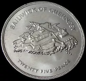 Guernsey 25 Pence 1977 Elizabeth II Silver Jubilee Coin WCA 8396 - Picture 1 of 3