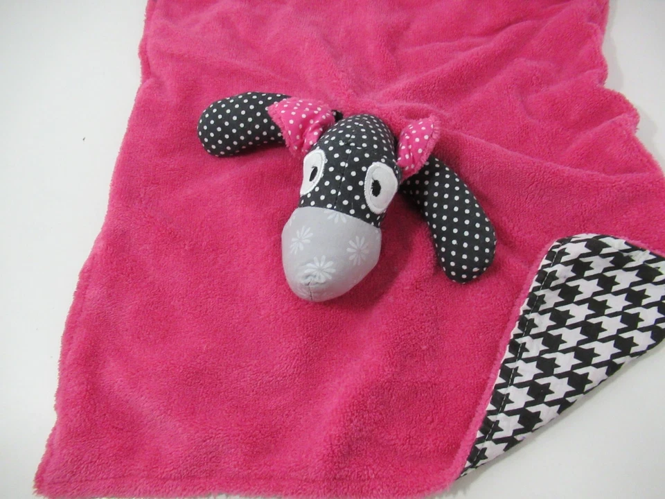Trend Lab Security Snuggle Blanket Serena pink black gray puppy dot dots flowers - Image 1 of 4