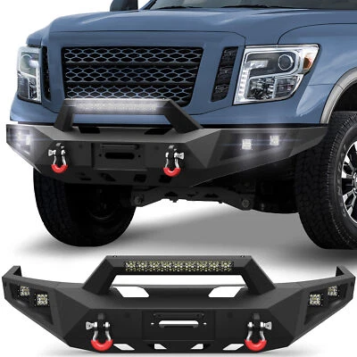 Para Nissan Titan XD 2016-2025 para-choque dianteiro com montagem em guincho + furos de sensor + luzes - Imagem 1 de 4