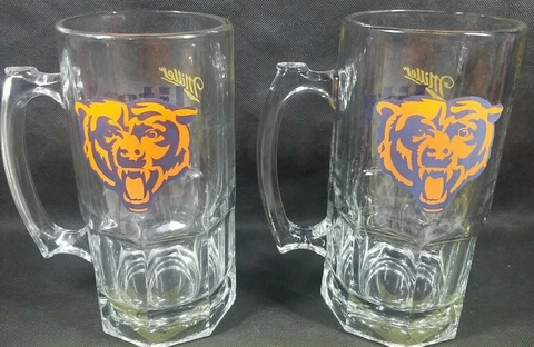 Chicago Bears 8" Tall Heavy Beer Mug Glass Miller Lite Pair Set NFL Stein Set Cover