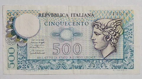 1976 Italy 500 Lire Banknote Cover