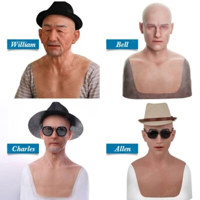 Anzi Silicone Young Old Man Mask Face Props Hoods Headwear for Halloween Cosplay - Image 1 of 4