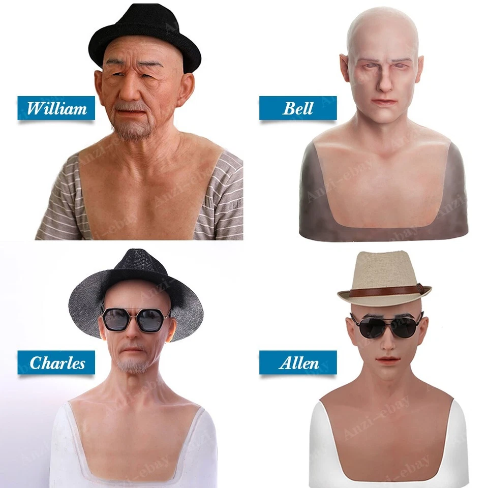 Anzi Silicone Young Old Man Mask Face Props Hoods Headwear for Halloween Cosplay - Image 1 of 4