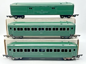 Gilbert American Flyer S Gauge Green Painted 651 Baggage, (2x) 655 Coach Cars - Bild 1 von 9