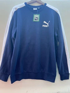 PUMA Men's Classics Logo Crew Sweatshirt French Terry, Color Navy - Picture 1 of 4