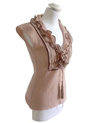 ROBERTO CAVALLI PINK TOP CASHMERE WOOL SLEEVELESS RUFFLE SILK DETAIL TOP SIZE S - Image 1 of 4