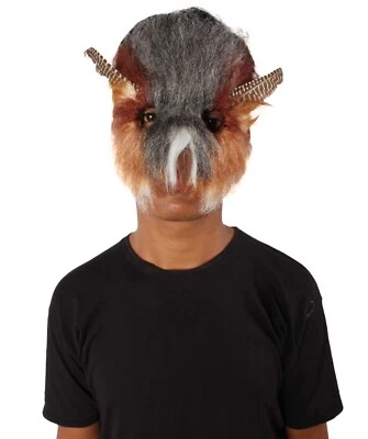 Máscara de búho marrón y gris con cuernos grandes adultos, fibra sintética ignífuga, HA-037 Foto 1 de 4