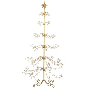 Barton 6.4ft Metal Ornament Display Tree Stand Rotating Christmas Tree 77", Gold - Picture 1 of 13