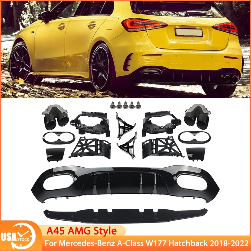 A45 Look Rear Bumper Diffuser For Mercedes Benz A-Class W177 Hatchback - Imagem 1 de 4