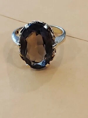 Anillo de cóctel citrino de 4 quilates de oro amarillo de 14 quilates talla 7,75 con montura de relleno Foto 1 de 4