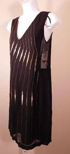 FRENCH CONNECTION NWT Women's Black Gold Beaded Sleeveless V-Neck Shift Dress... - Picture 1 of 8