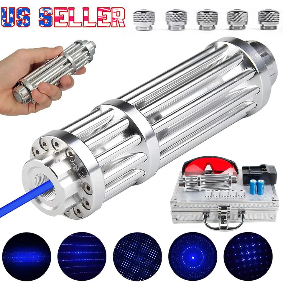 Puntero láser azul 450-n-m 10W haz ajustable luz antorcha punto lazer y batería Foto 1 de 4