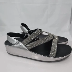 Fitflop Crystall Z-STRAP Strappy Women 10 Silver Comfort Sandals Wedges - Picture 1 of 24
