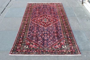 Vintage Hand Made Traditional Oriental Wool Blue Red Large Rug 223x105cm - Picture 1 of 15