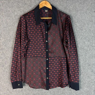 Camisa Tommy Hilfiger Mujer Grande Azul Rojo Geométrica Manga Larga Botón Boho Foto 1 de 4