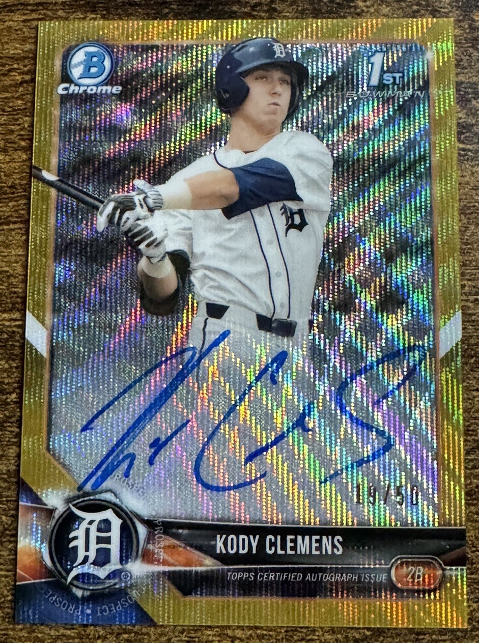 2018 Bowman Chrome Draft Kody Clemens 1st Gold Wave Refractor Auto /50 Tigers SP