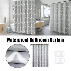 Waterproof Fabric Shower Curtain Simple Bathroom Curtain No Drill Bath Screen - Picture 1 of 16