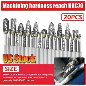 20Pcs Tungsten Carbide Steel Rotary Burr Die Grinder Bit 1/8in Shank Carving Set - Picture 1 of 10