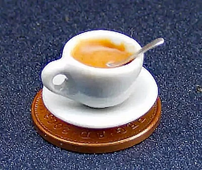 Dolls House Drink In A Ceramic Cup With Spoon Handmade Tea 1:12 Scale T1 tumdee - Image 1 of 4