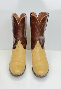 Lucchese Boots Mens 10D Brown And Tan Vintage Leather Ostrich Made In USA - Picture 1 of 11