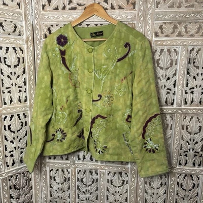 Chaqueta Artística Boho Hippie Bordada Floral Multicolor Forrada de Algodón Texturizado Foto 1 de 4