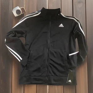 Adidas Track Jacket L 14/16 Black Long Sleeve Full Zip High Neck Athletic NT $44 - Picture 1 of 4
