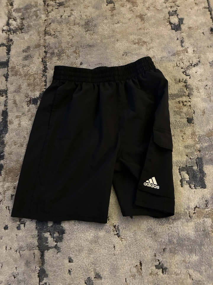 Boy's Adidas Athletic Shorts Black Stripe Logo Lightweight Size L 14/16 - Image 1 of 4