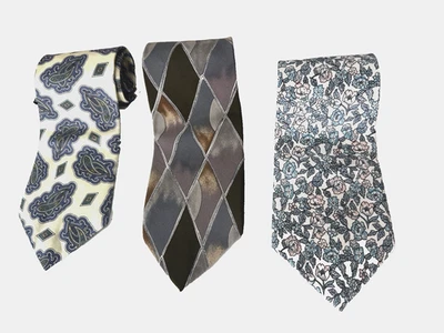 Hardy Amies Mens Tie Set Of 3 Pastel Floral Paisley Geo Silk Preppy Cottagecore - Image 1 of 4