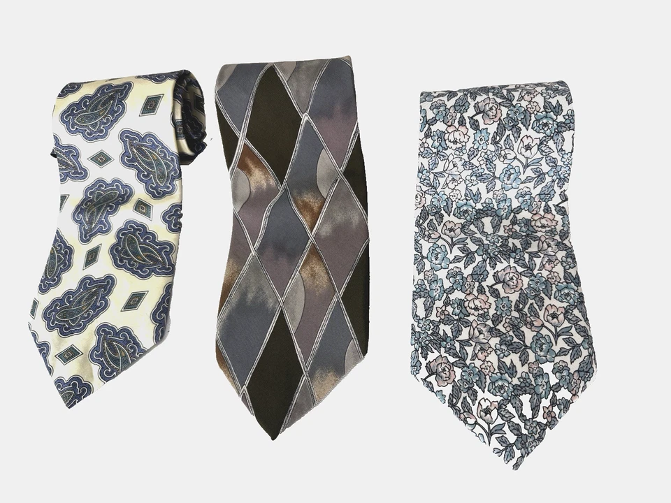Juego de 3 corbatas Hardy Amies para hombre pastel floral cachemira geo seda preppy cottagecore Foto 1 de 4