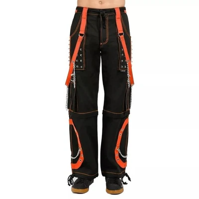 Men Black Tripp Pant Punk Gothic Style Trouser with Orange Straps 100% cotton - Image 1 of 4