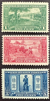 Juego de 3 MH OG Lexington-Concord Battle 150 aniversario US 1925 Sc# 617-619 Foto 1 de 2