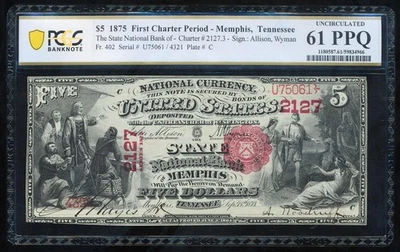 1875 $5 MEMPHIS TN PCGS61 PPQ CU CH# 2127 - Image 1 of 2